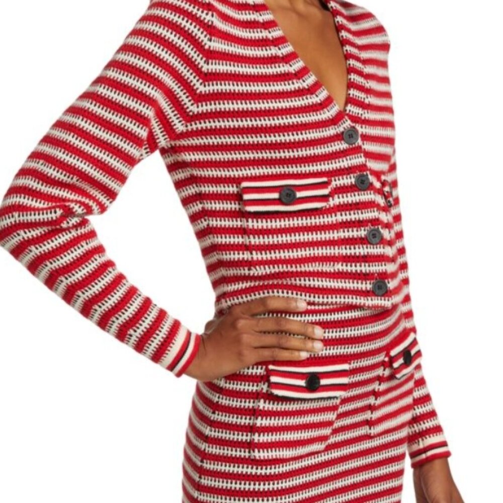 NWOT Self-Portrait Striped Knit Red White Cardigan S $380